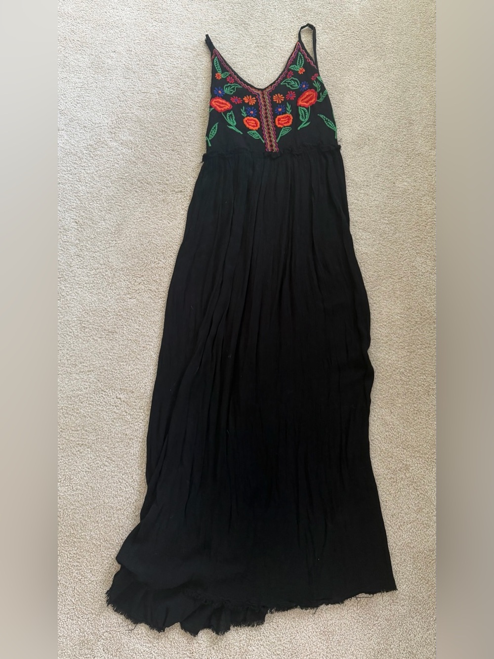 Boohoo Black Maxi Dress with Red & Green Floral Embroidery